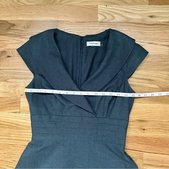 Calvin Klein Charcoal Wrap Cap Sleeve Banded Waist Dress - Picture 12 of 12